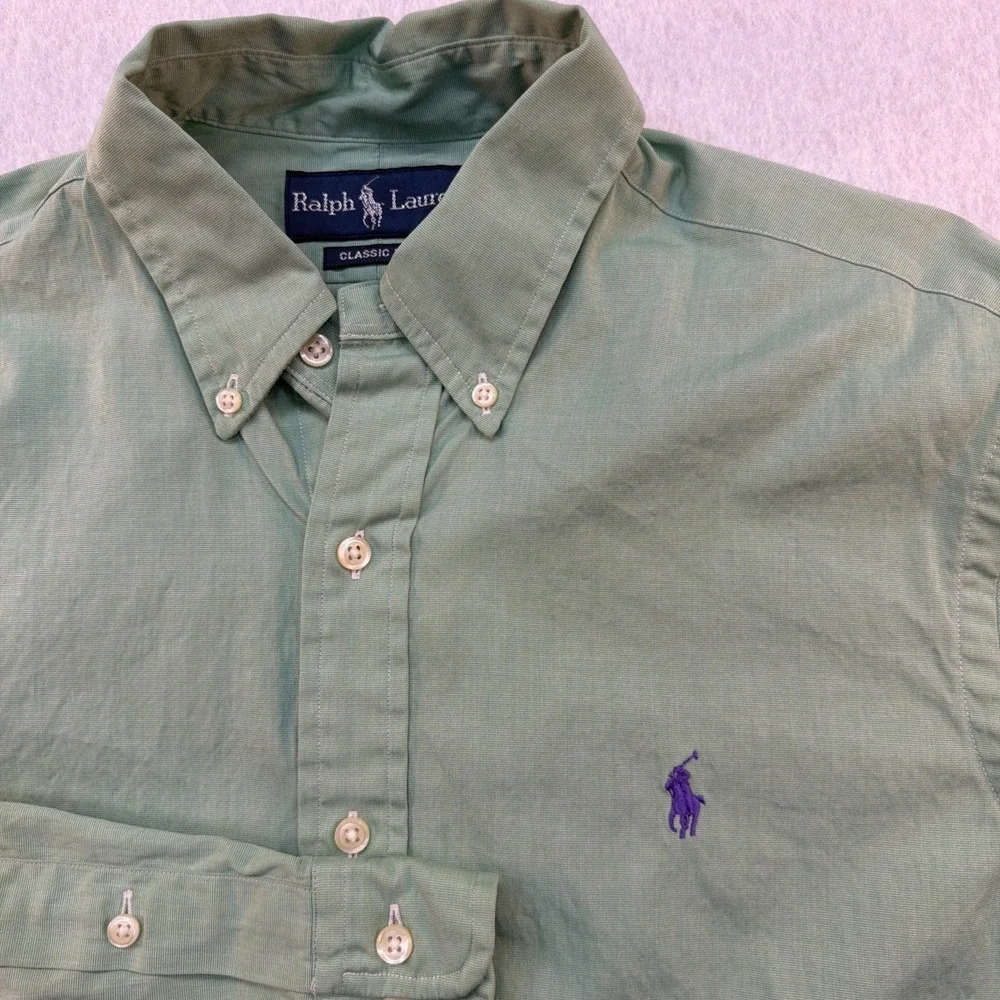 Polo Ralph Lauren Men Green Classic Fit LS Shirt Size 15 32/33